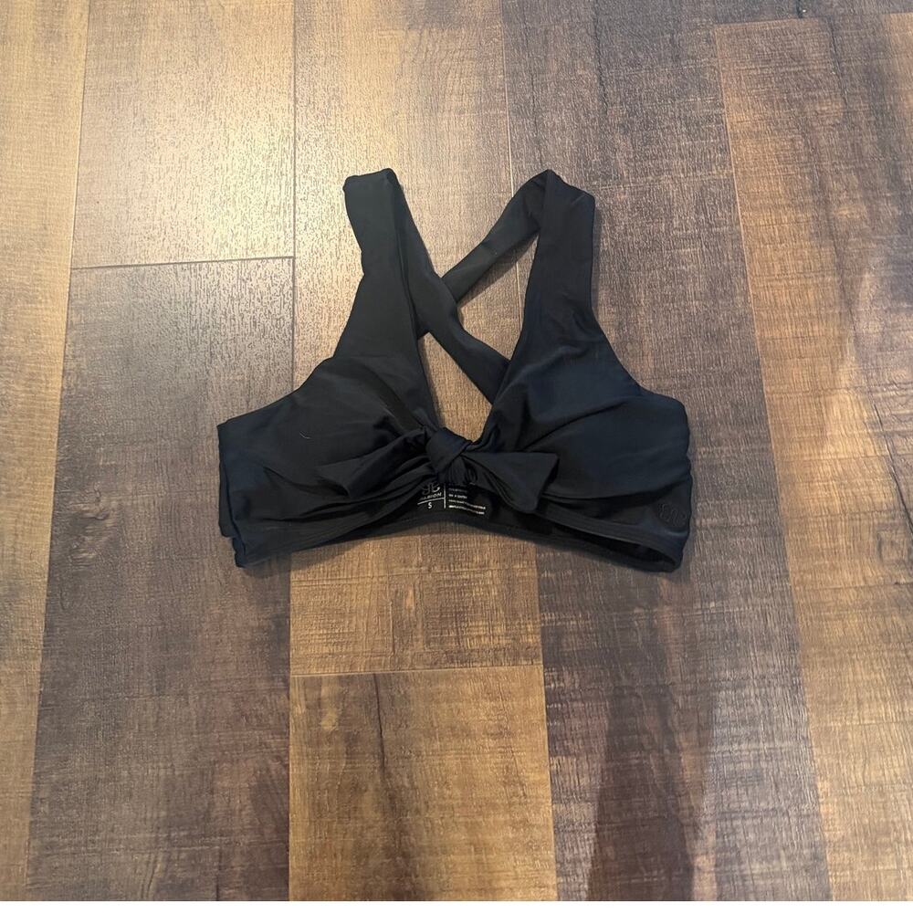 Albion Black Top Knot Bikini Top Black Tie Front Swim Top Size Small
